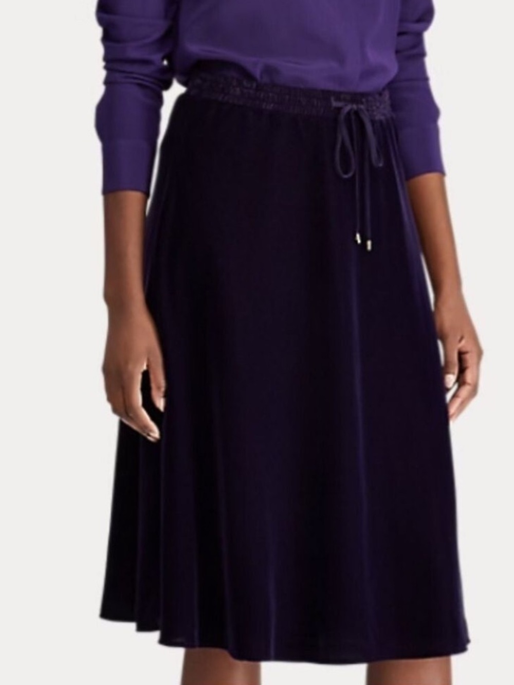 Ralph Lauren Kristayn Velvet Below Knee A-Line Skirt Royal Purple Medium NEW!